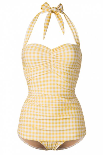 Gingham-Sommer-Badeanzug in Gelb und Weiß