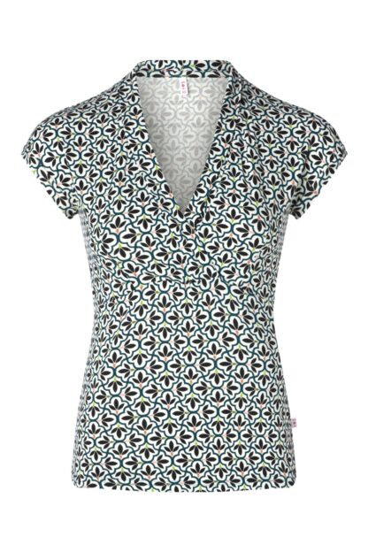 Mon Cher Cache-Coeur Top in Graphic Flower Mosaic