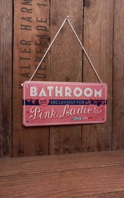 Vintage Hängeblechschild - Grease - Pink Ladies Bathroom, 10 x 20 cm
