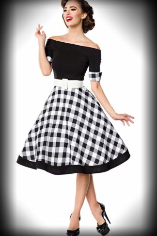 Belsira - Schulterfreies Swingkleid, schwarz-weiß #L