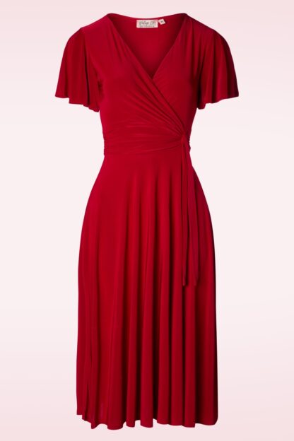 Irene - Überkreuztes Swing-Kleid in Rot