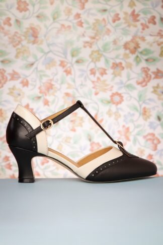 Luxuriöse Parisienne Pumps mit T-Strap in Schwarz und Creme