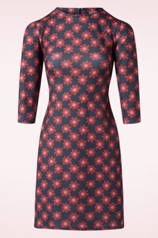 Carly Floral A-Linien Kleid in Navy und Rot.