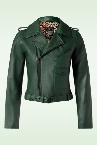 Marlon Leder Biker Jacke in Tiefgrün