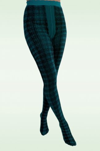 Textured Tartan Strumpfhose in Teal und Schwarz