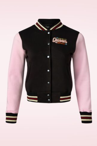 The Queen of Sun Valley College Sweat Jacke in Schwarz und Pink