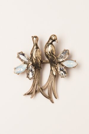 Crystal Love Birds Brosche in Gold