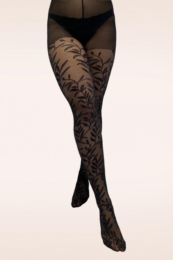 Curry Super Stretch Strumpfhose mit Blattmuster in Schwarz