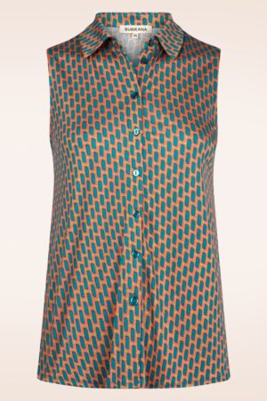 Eden Sleeveless Bluse Top in Türkis