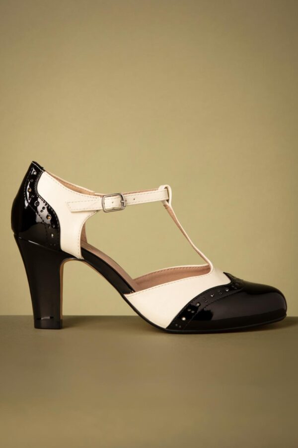 Gatsby Pumps mit T-Strap in Schwarz und Weiß