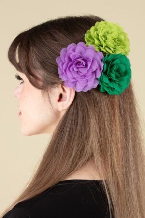 Haarblumen-Set in Violett, Limette und Racing Grün