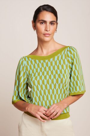 Ivy Dune Wide Sleeve Top in Grün und Blau
