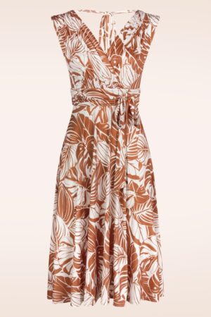 Jane Blumen Swing-Kleid in Weiß und Warm Karamell