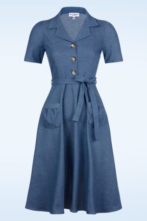 Revers Denim Midi Dress in Indigo Blue