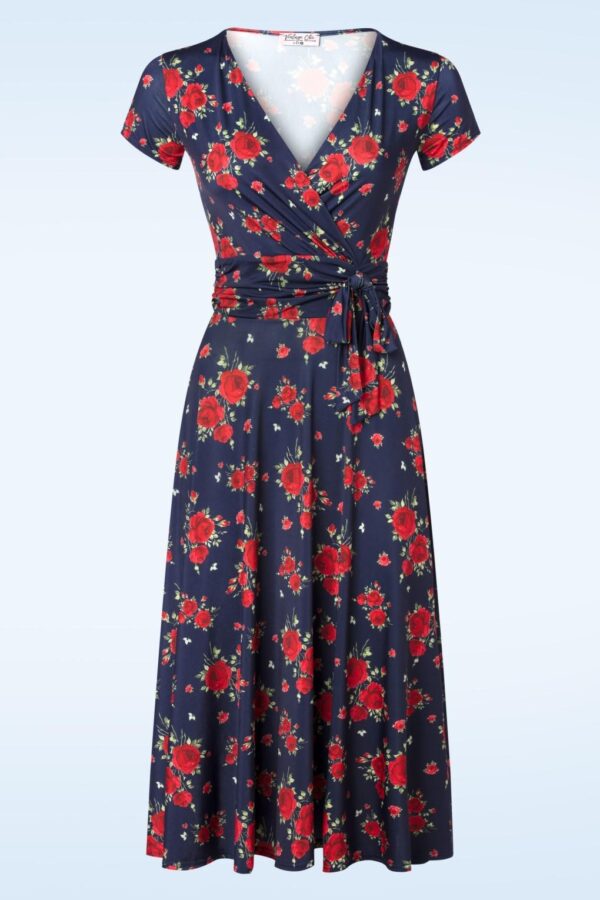 Andi Floral Swing Kleid in Marineblau