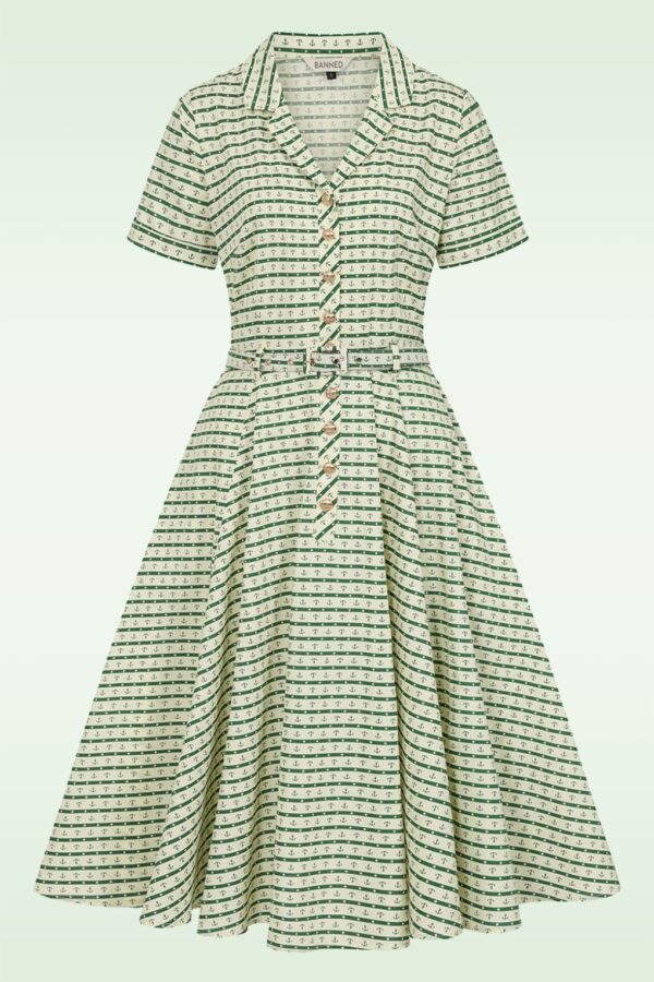 Bella Anchor Ahead Kleid in Creme und Grün.