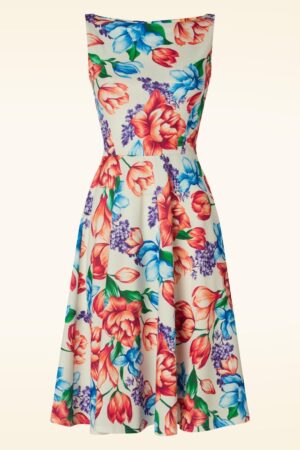 Cindi Floral Swing Kleid in Creme