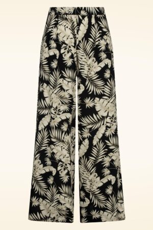 Elizabeth Palm Leaves Palazzo Hose in Schwarz und Zartgelb