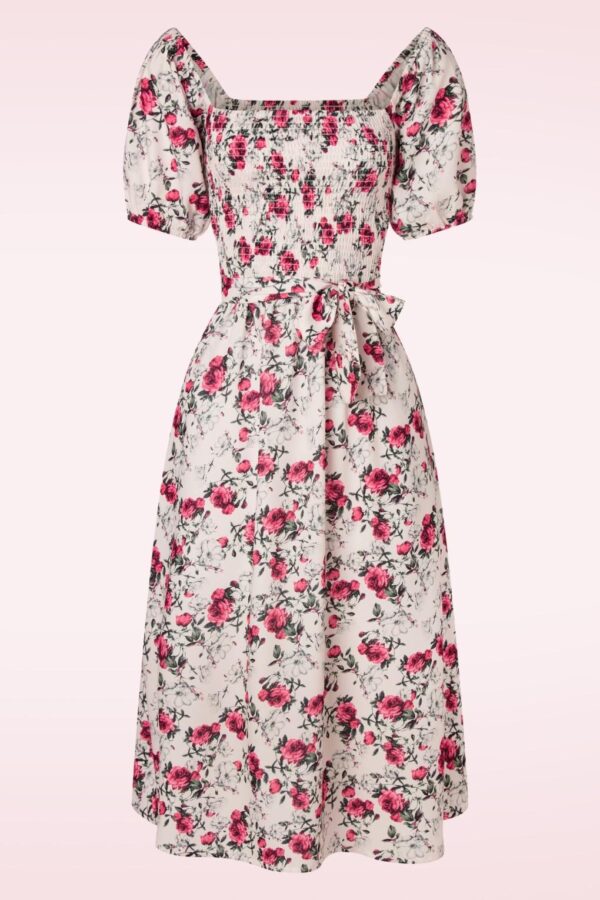 Grace Floral Swing Kleid in Elfenbeinweiß