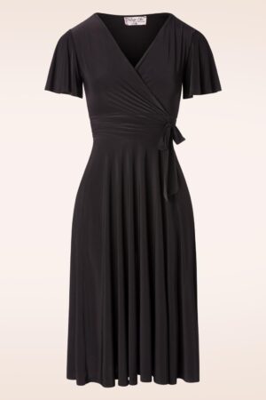 Irene Crossover-Swing-Kleid in Schwarz