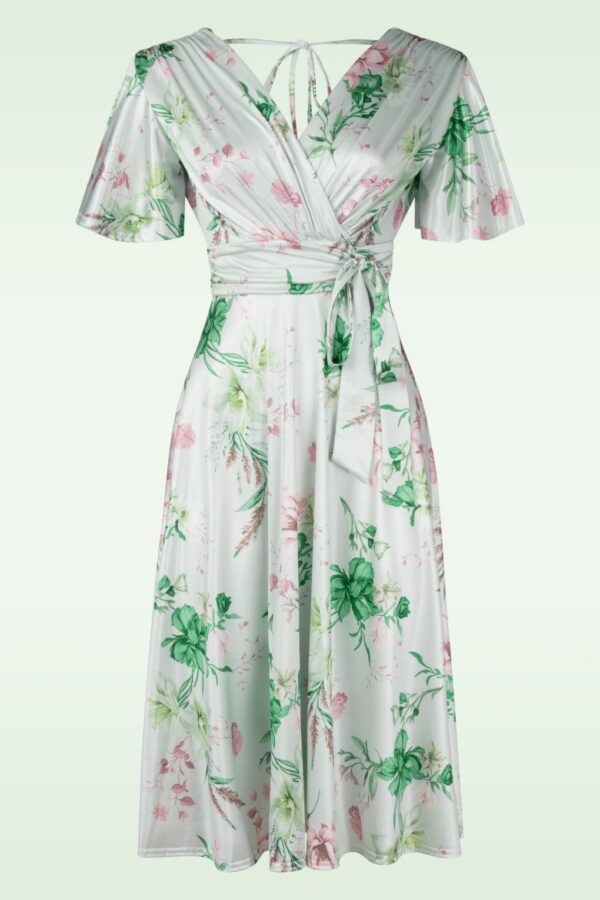 Jada Floral Satin Swing Kleid in Mintgrün.