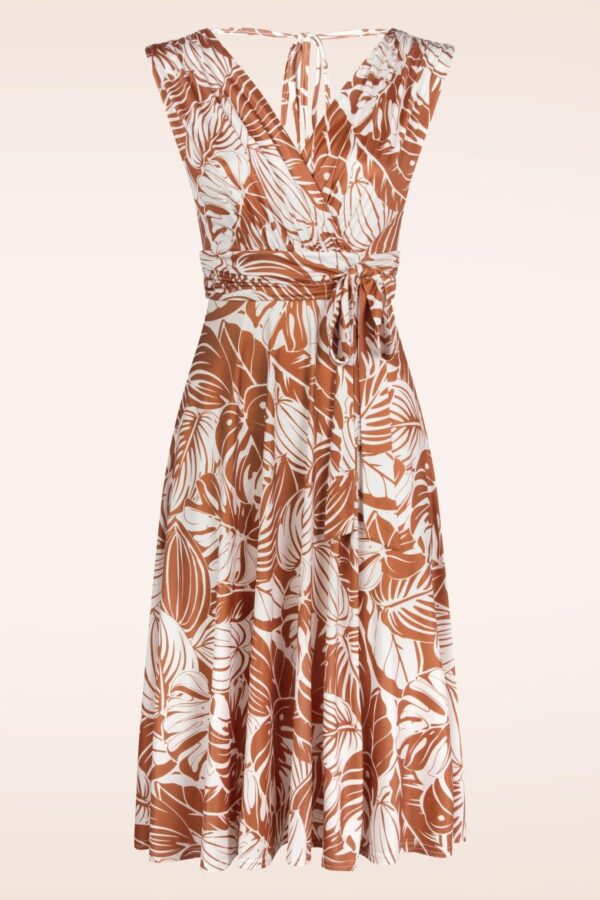 Jane Blumen Swing-Kleid in Weiß und Warm Karamell