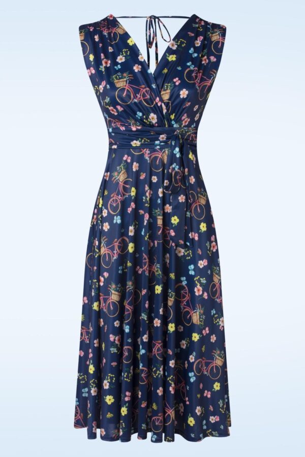 Jane Floral Bicycle Swing Kleid in Marineblau.
