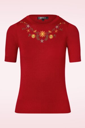 Julie Floral Top in Lippenstiftrot