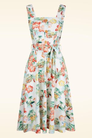 Kiana Hawaiian Print Swing Kleid in Weiß und Multi