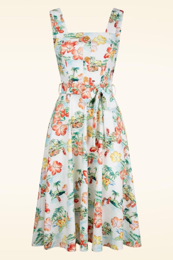 Kiana Hawaiian Print Swing Kleid in Weiß und Multi
