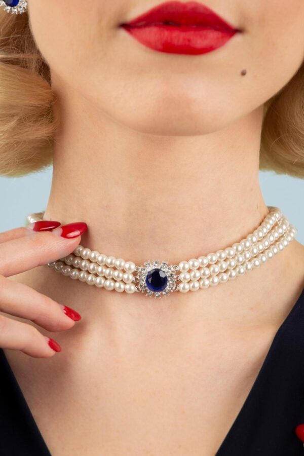 Lady Diana Perlen Halskette in Saphir Blau