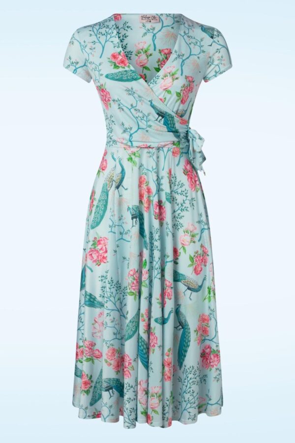 Layla Floral Peacock Swing Kleid in Himmelblau
