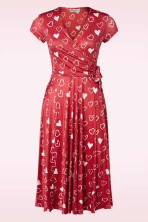 Layla Hearts Cross Over Swing Dress in Rot und Weiß.