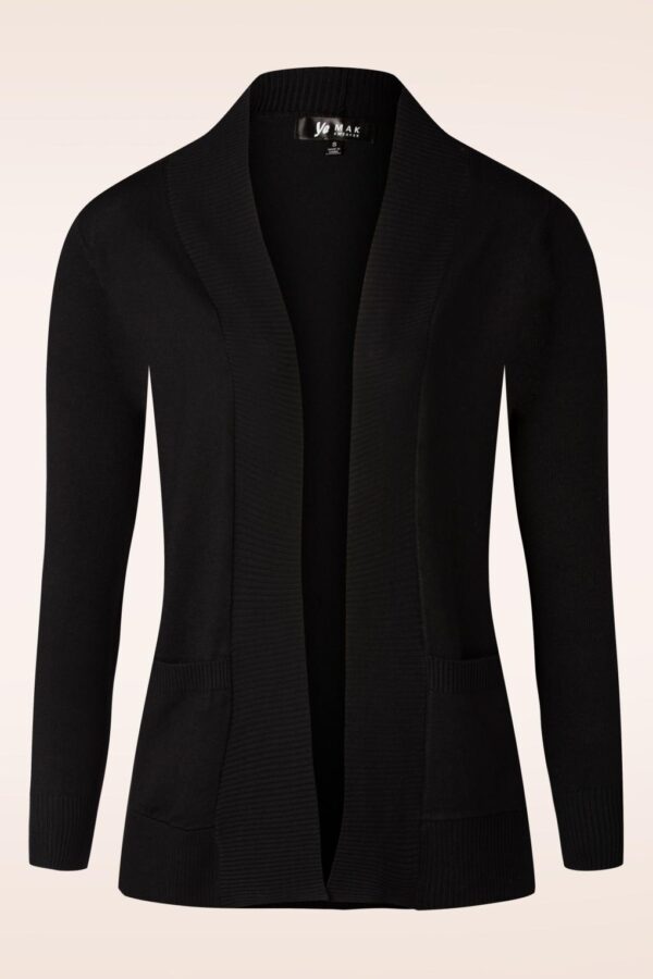 Log Open Front Strickjacke in Schwarz