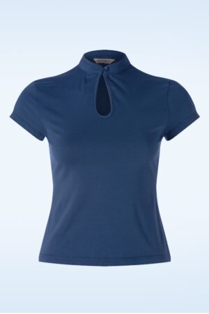 Mandarin Top mit Stehkragen in Marineblau