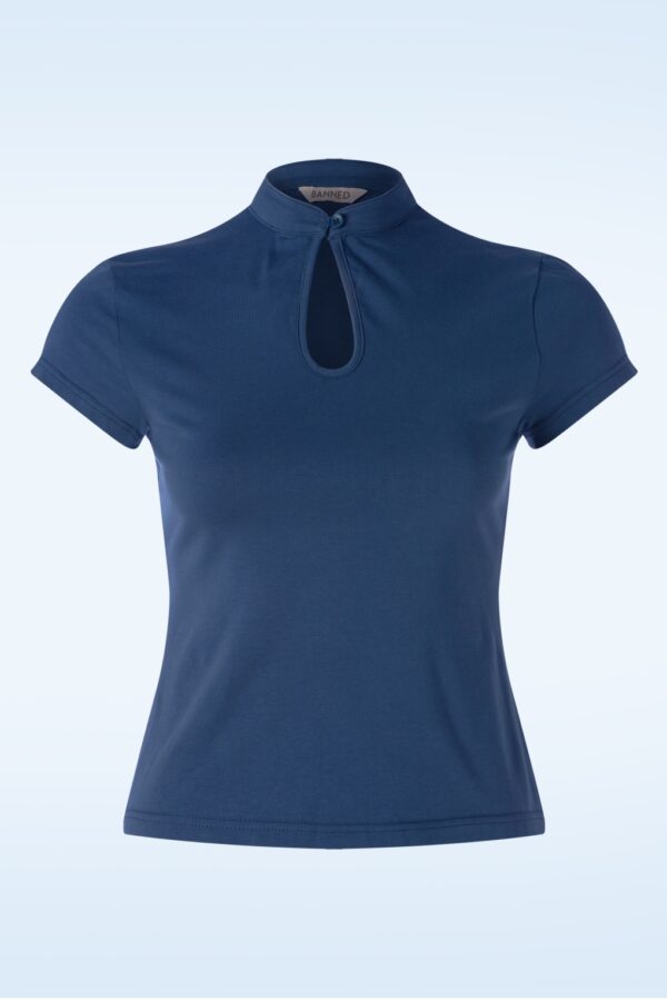 Mandarin Top mit Stehkragen in Marineblau