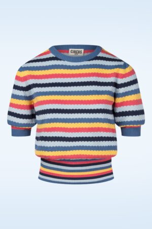 Milla gestreiftes Strickoberteil in Blau und Multi.