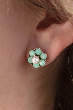 Mini-Kristallblumen-Ohrstecker in Seafoam Green