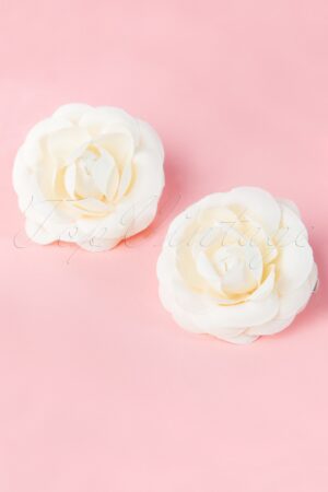Pin-Up Paar cremefarbener Blumen Haarspangen