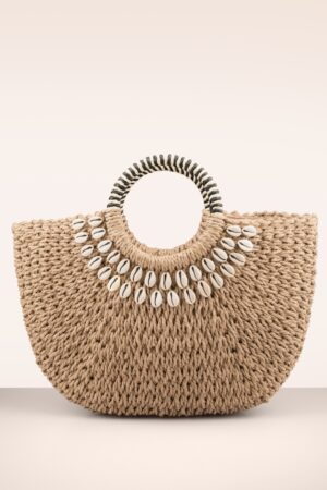 Raffia Shell Boho Tas in Sand.