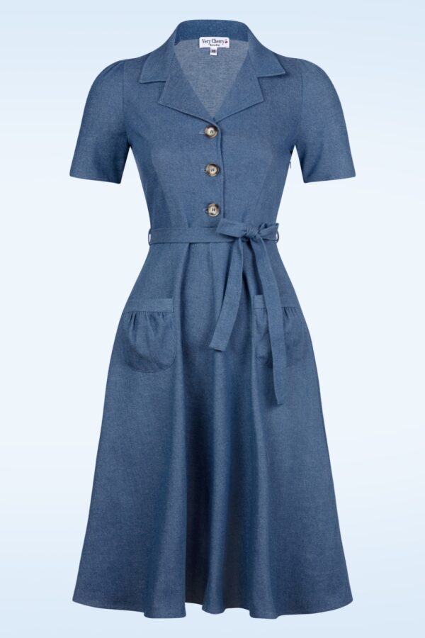 Revers Denim Midi Dress in Indigo Blue