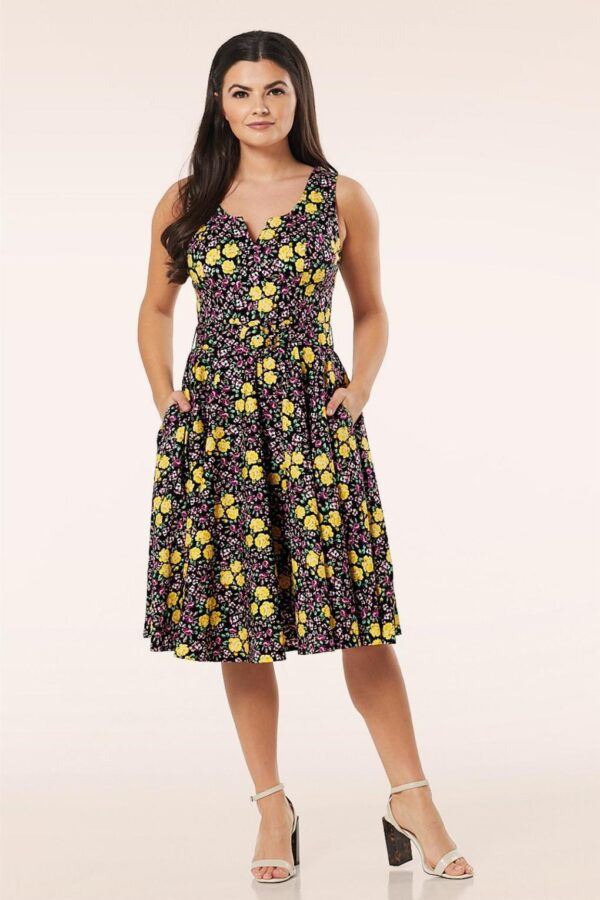 Ria Floral Swing Kleid in Schwarz