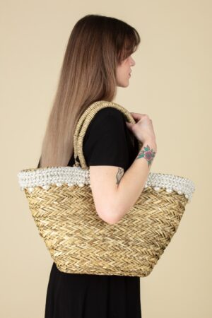 Santander Pearly geflochtene Rattantasche in Beige.