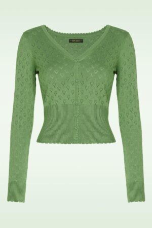 Strickjacke V Herz Ajour in Jade Grün
