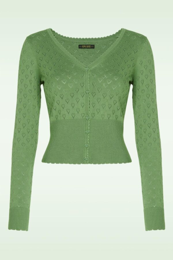 Strickjacke V Herz Ajour in Jade Grün