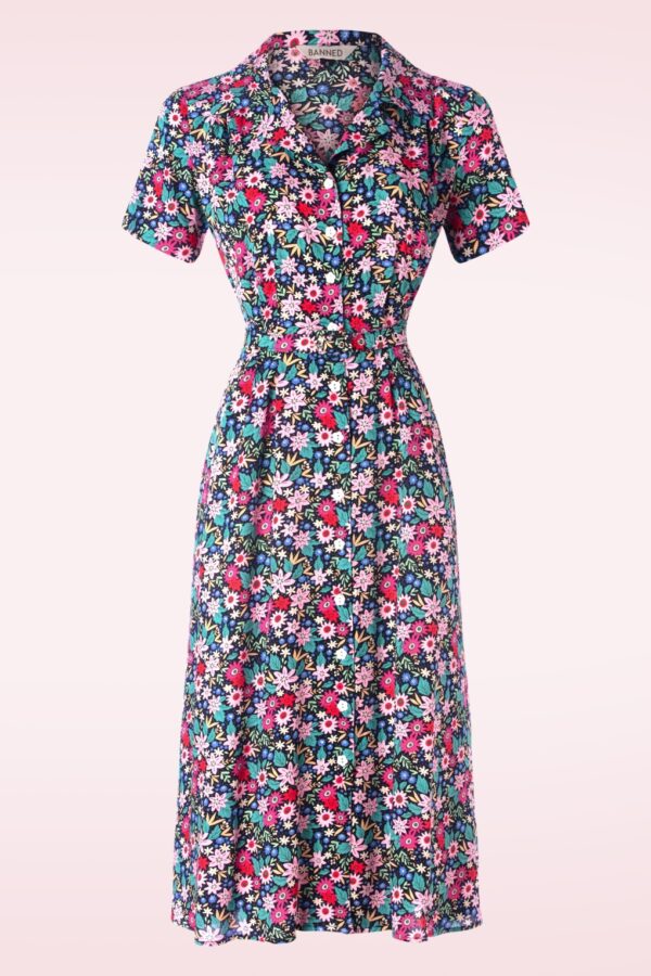Tea-Party-Kleid in Schwarz und Mehrfarbig