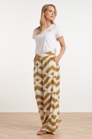 Terri Wide Leg Hose in Weiß und Multi