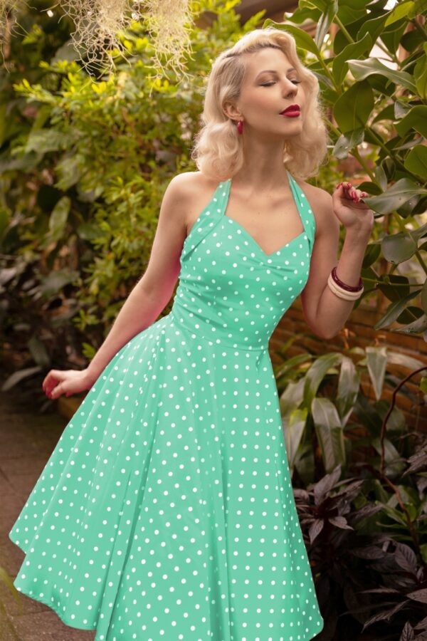 Topvintage exklusiv ~ Bettie Polkadot Swing Dress in Mintgrün