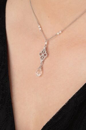 Viktorianische filigrane Halskette aus Silber und Glas