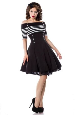 A-Linien-Kleid Schulterfreies Retro Rockabilly Jersey-Kleid 50er Jahre Pin up Vintage Kleid